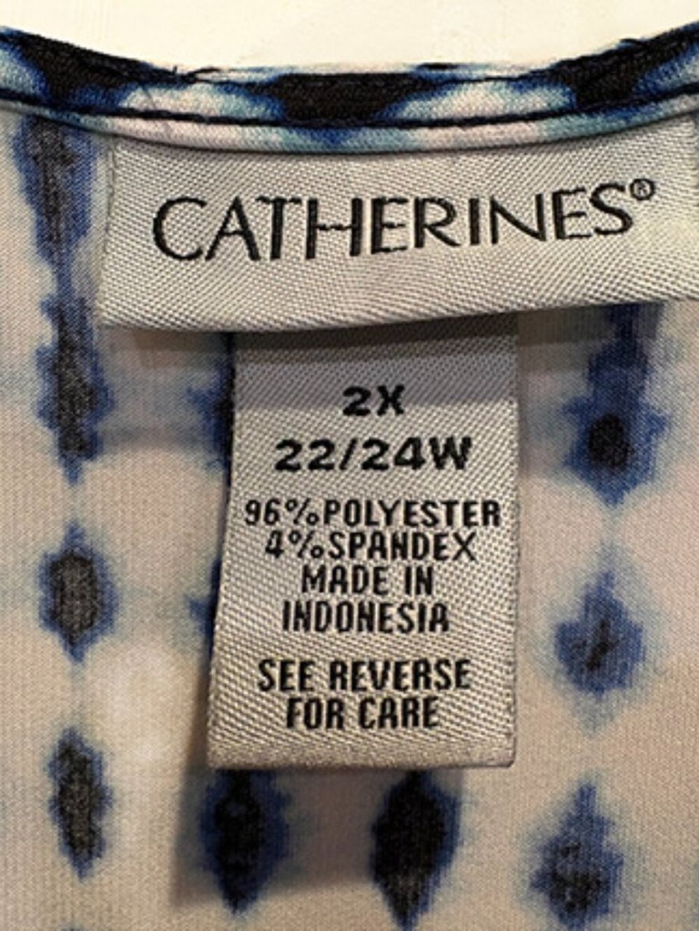 Catherines 2X 22/24W Blue Abstract Tie-Dye/Ikat Sleeveless Handkerchief Hem Dres - Picture 7 of 8